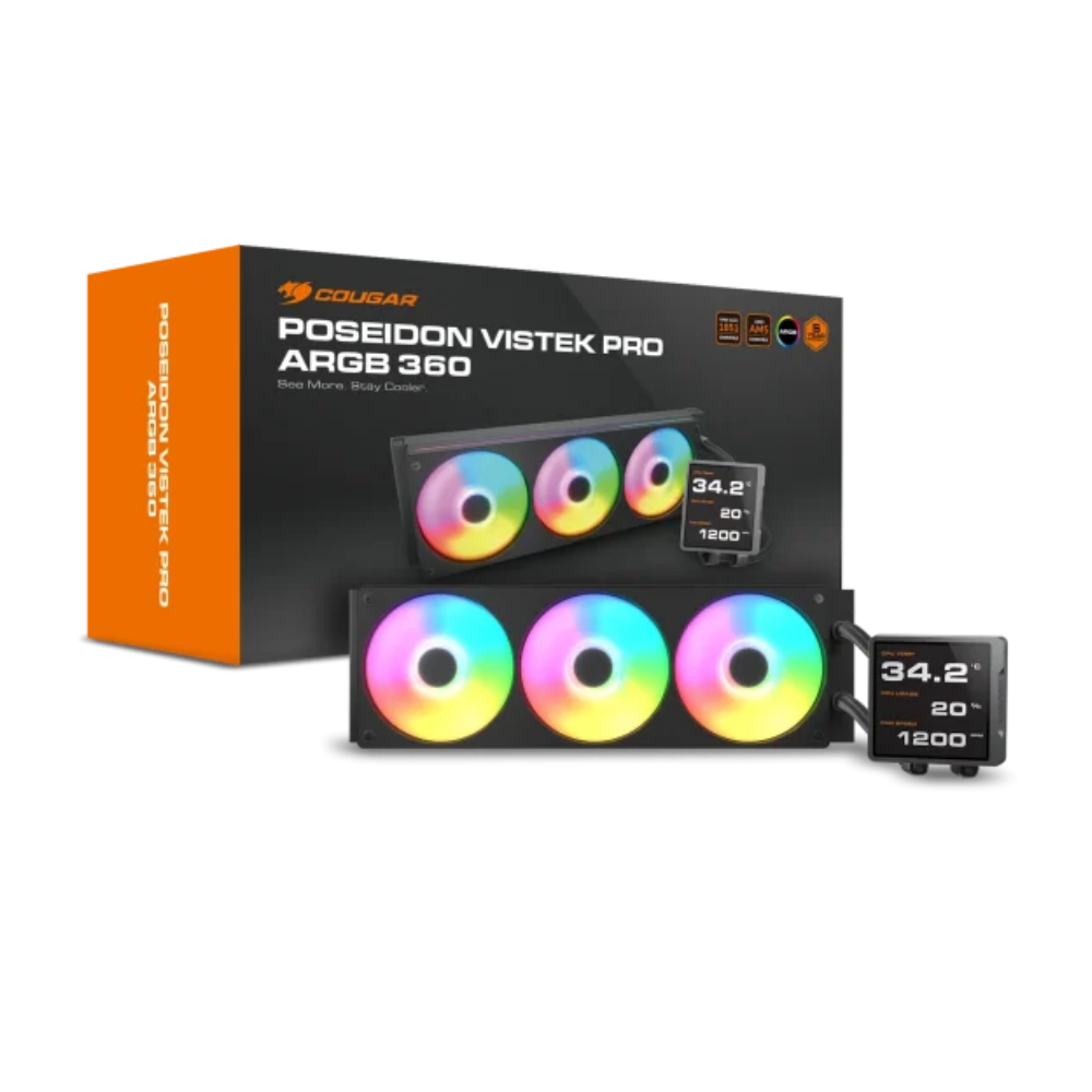 Disipador Líquido Cougar Vistek PRO ARGB 360 Negro Pantalla LCD TFT IPS 3.95"