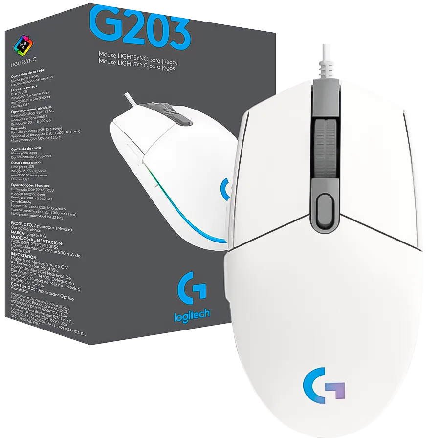 Mouse Logitech G203 LightSync Blanco