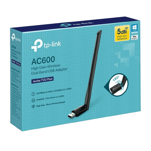 Adaptador de Red TP-Link T2U Plus AC600 High Gain Dual Band USB Inalámbrico
