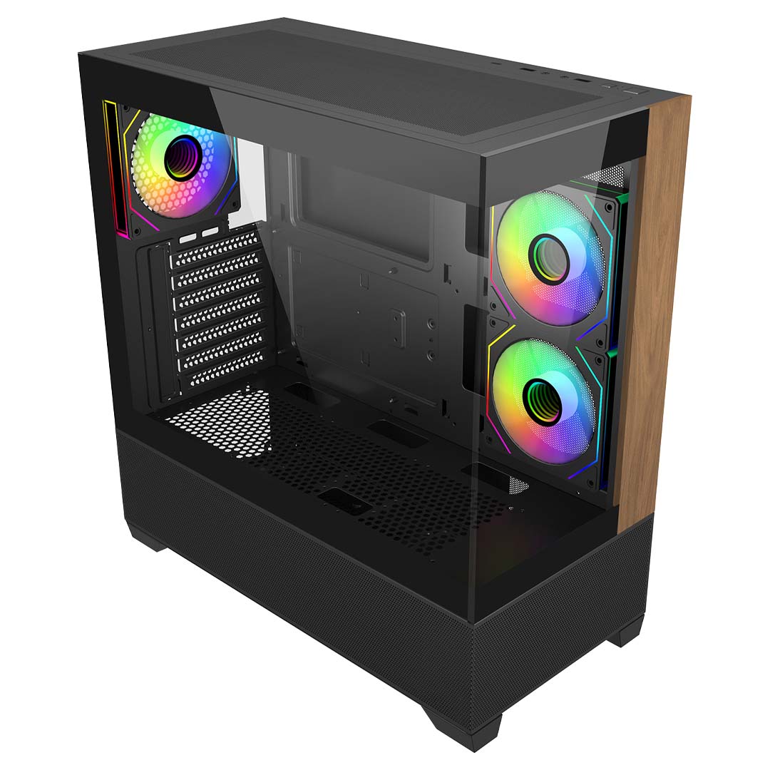 Case Cooler Master Elite 690 Mid Tower Negro Wood Bundle Fuente 750W Gold + Air Cooler 212 Spectrum