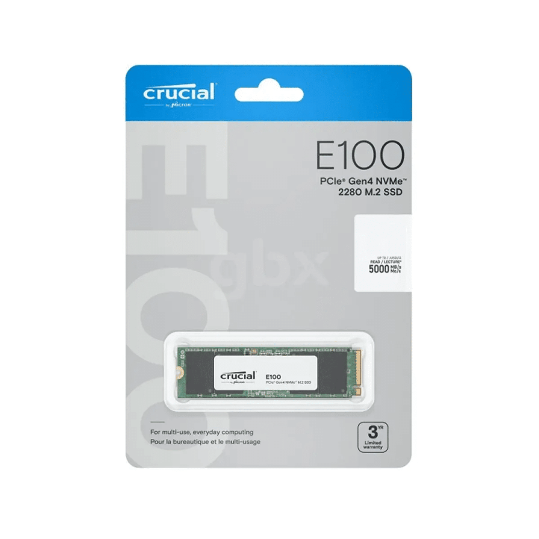 Disco Sólido Crucial E100 2TB PCIe Gen4 NVMe 4500MB/s M.2 2280 (CT2000E100SSD8)