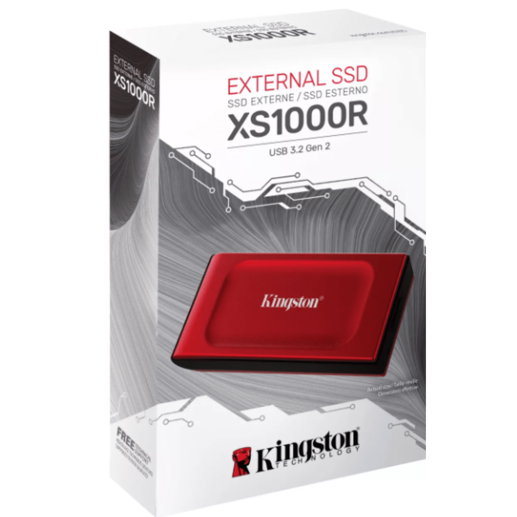 Disco Sólido Externo Kingston XS1000 1TB USB 3.2 Gen 2 1050MB/s Lectura 1000MB/s Escritura NAND 3D Rojo