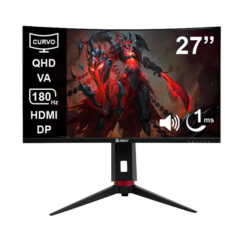 Monitor Teros TE-2767G 27 Pulgadas Gaming Curvo VA QHD 2560x1440 180Hz 1ms Audio Out HDMI DisplayPort