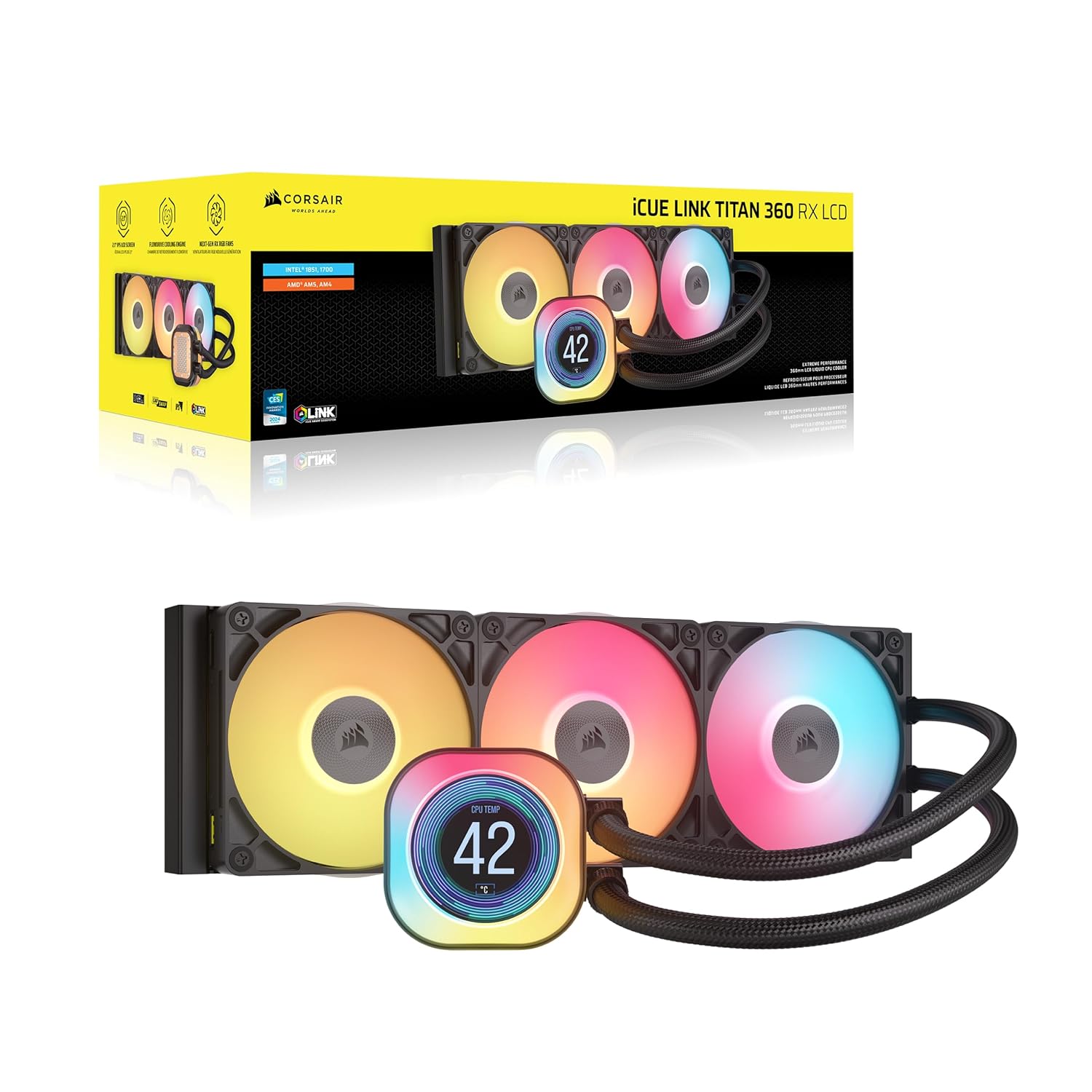 Disipador Corsair iCUE Link Titan 360 RX LCD Liquid CPU Intel LGA1851 / AMD AM5