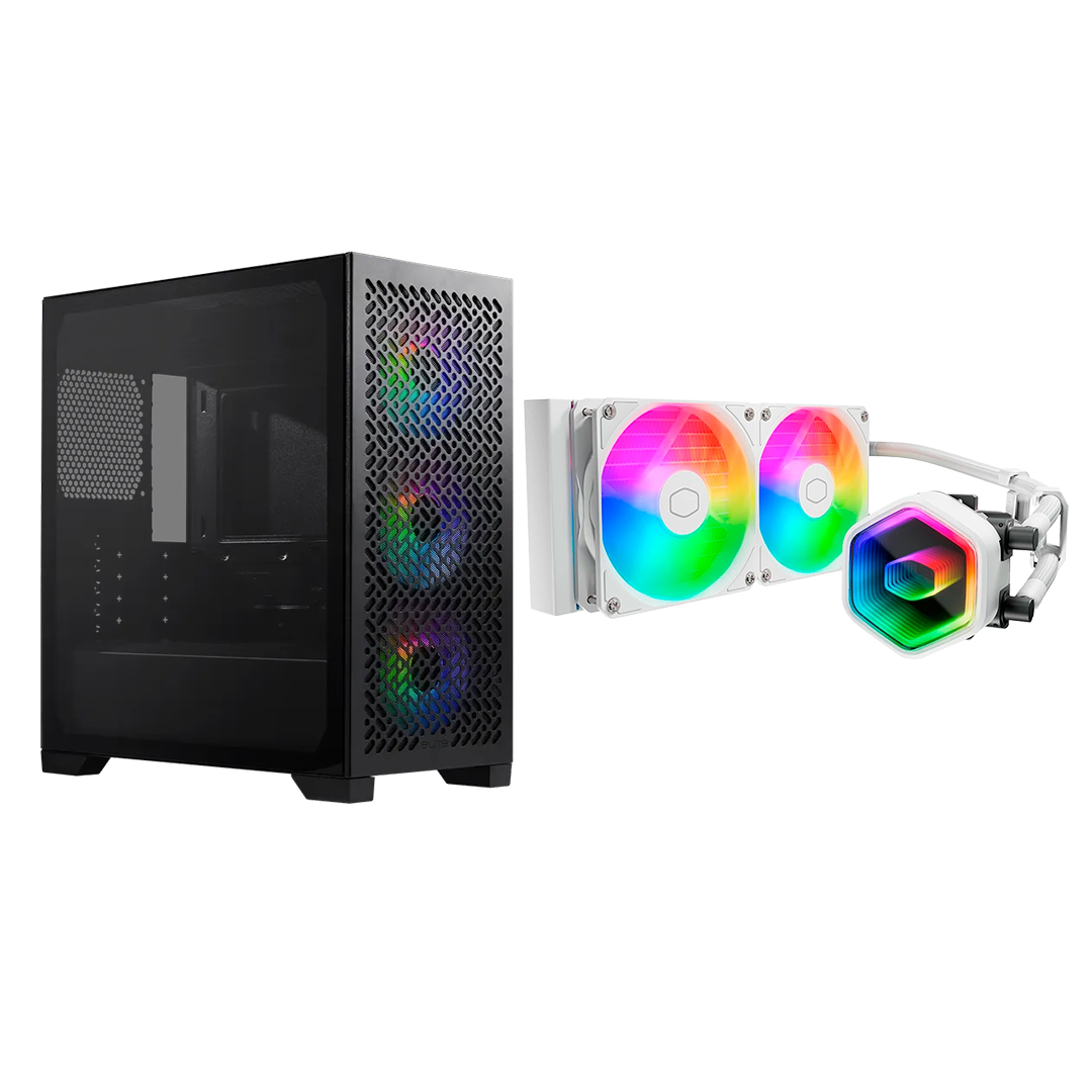 Combo Case Cooler Master Elite 302 + Liquida Master Liquid 240 Core II ARGB White