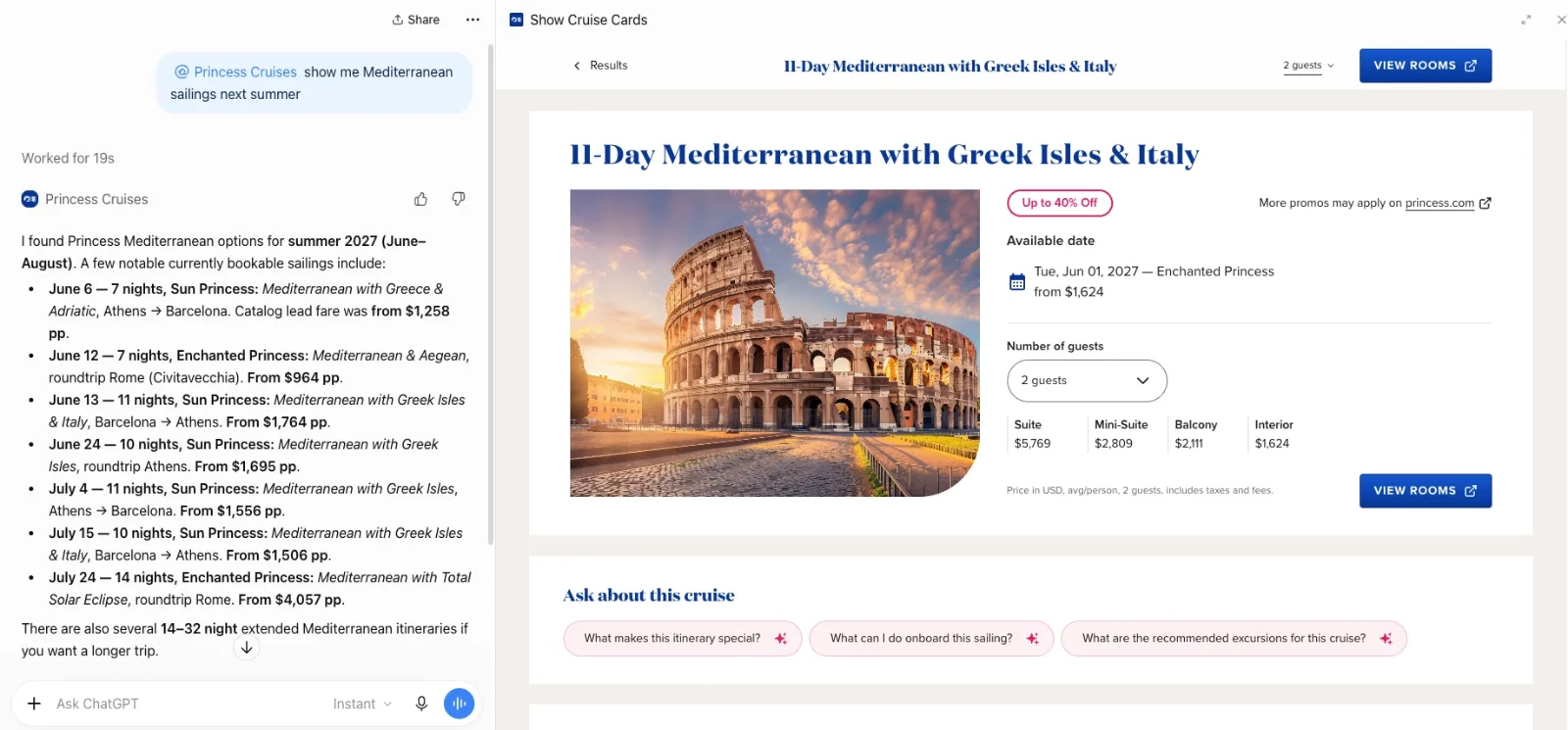 Princess Cruises bringt Reiseplanung direkt in ChatGPT