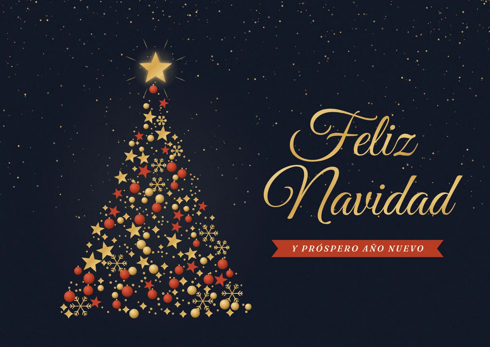 Postal Árbol de estrellas: feliz navidad en negro y oro