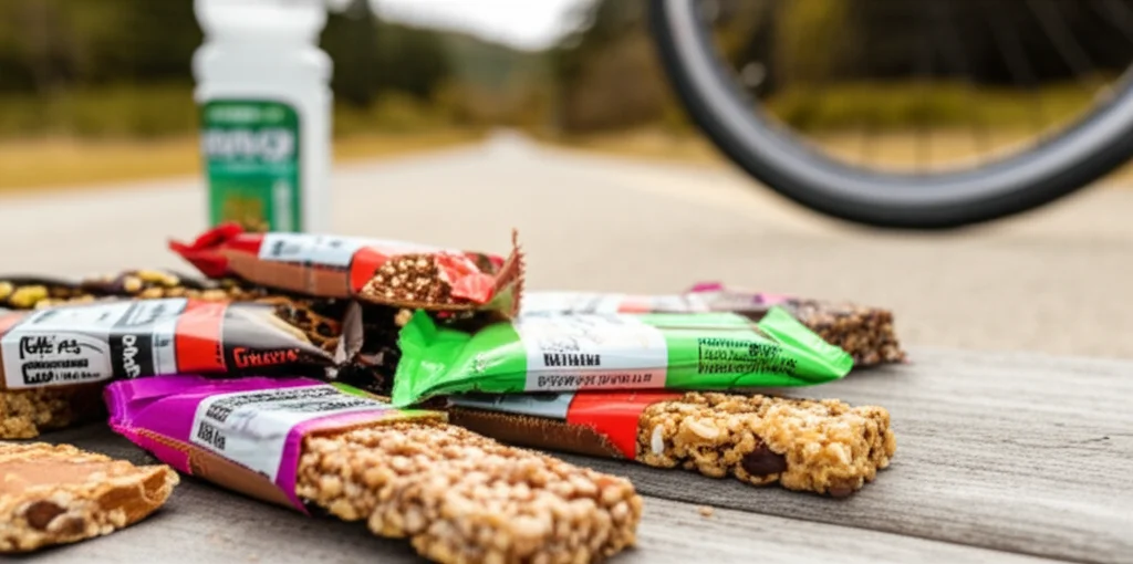 A high-quality hero image for an article titled "Best Energy Bars for Long Rides"