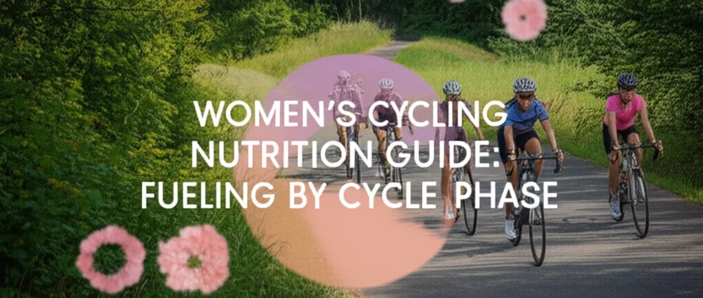 A high-quality hero image for an article titled "Women's Cycling Nutrition Guide: Fueling by Cycle Phase"