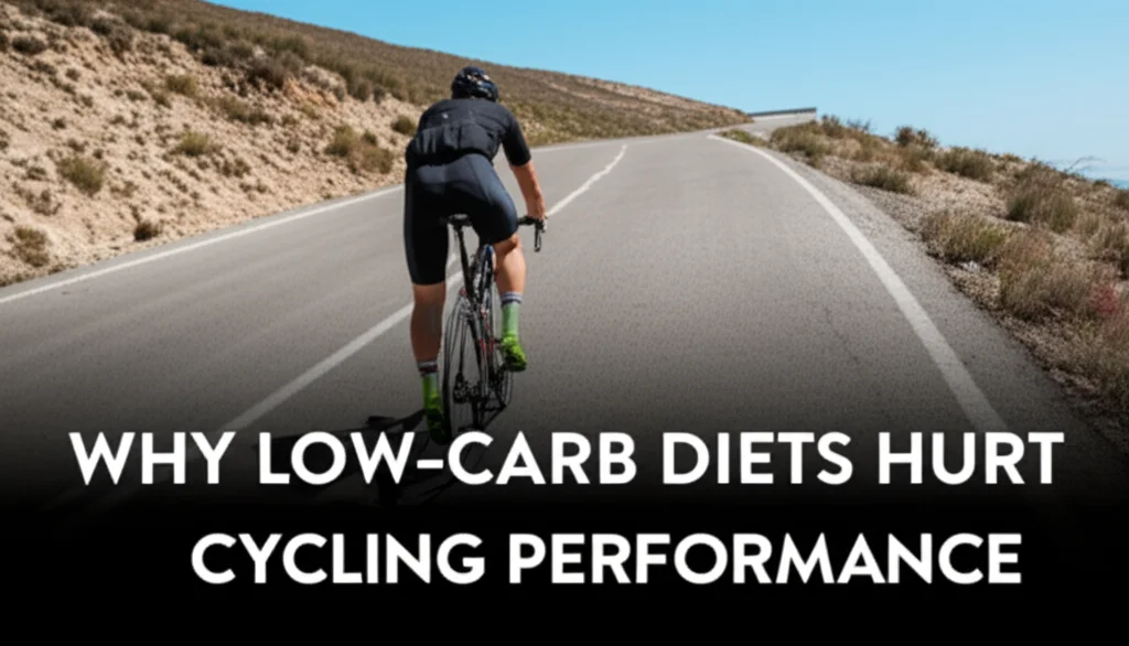 A high-quality hero image for an article titled "Why Low-Carb Diets Hurt Cycling Performance"