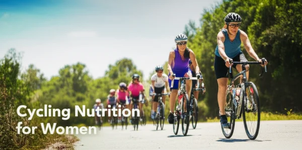 A high-quality hero image for an article titled "Cycling Nutrition for Women"