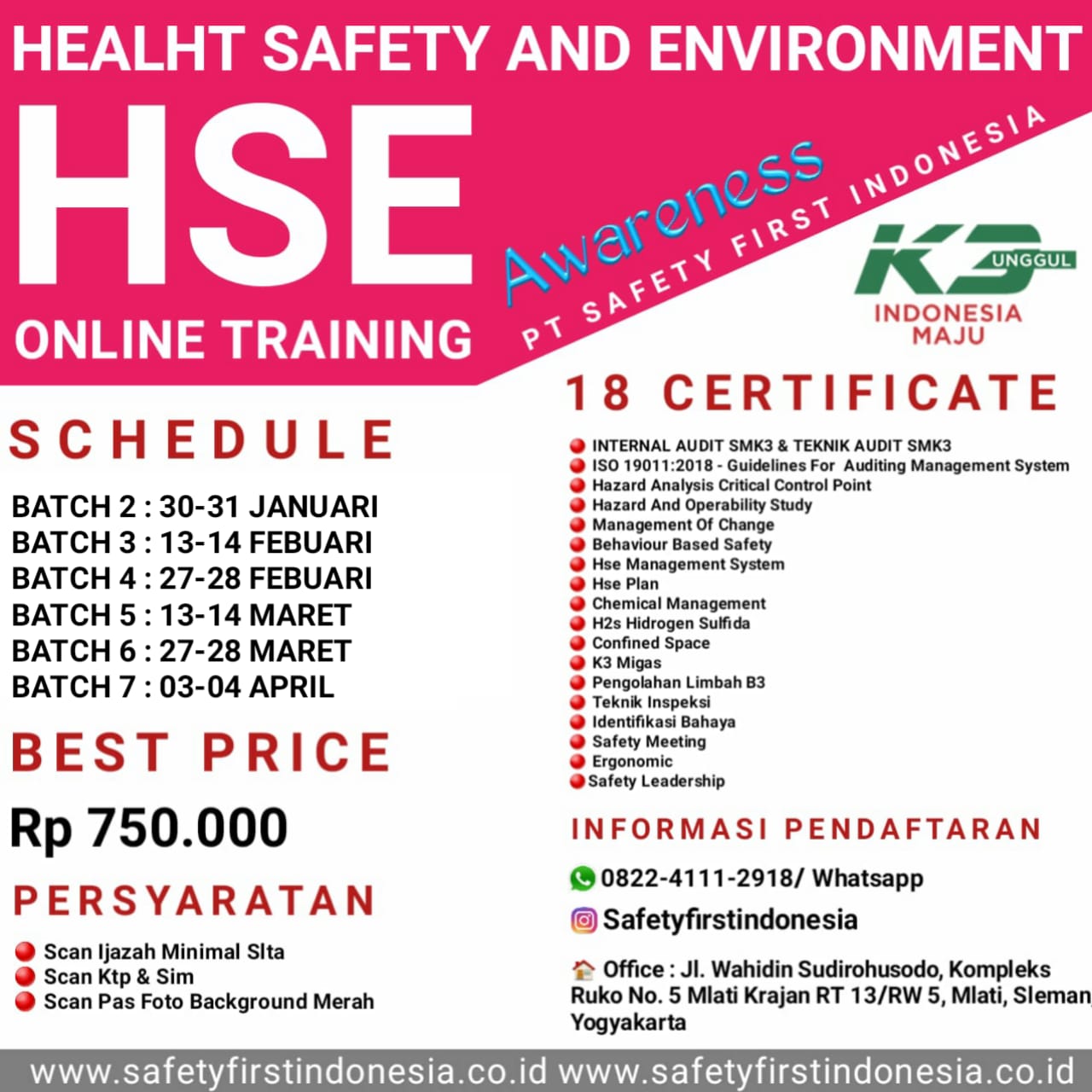 Informasi Pelatihan K3 Umum Informasi Pelatihan K3 Umum