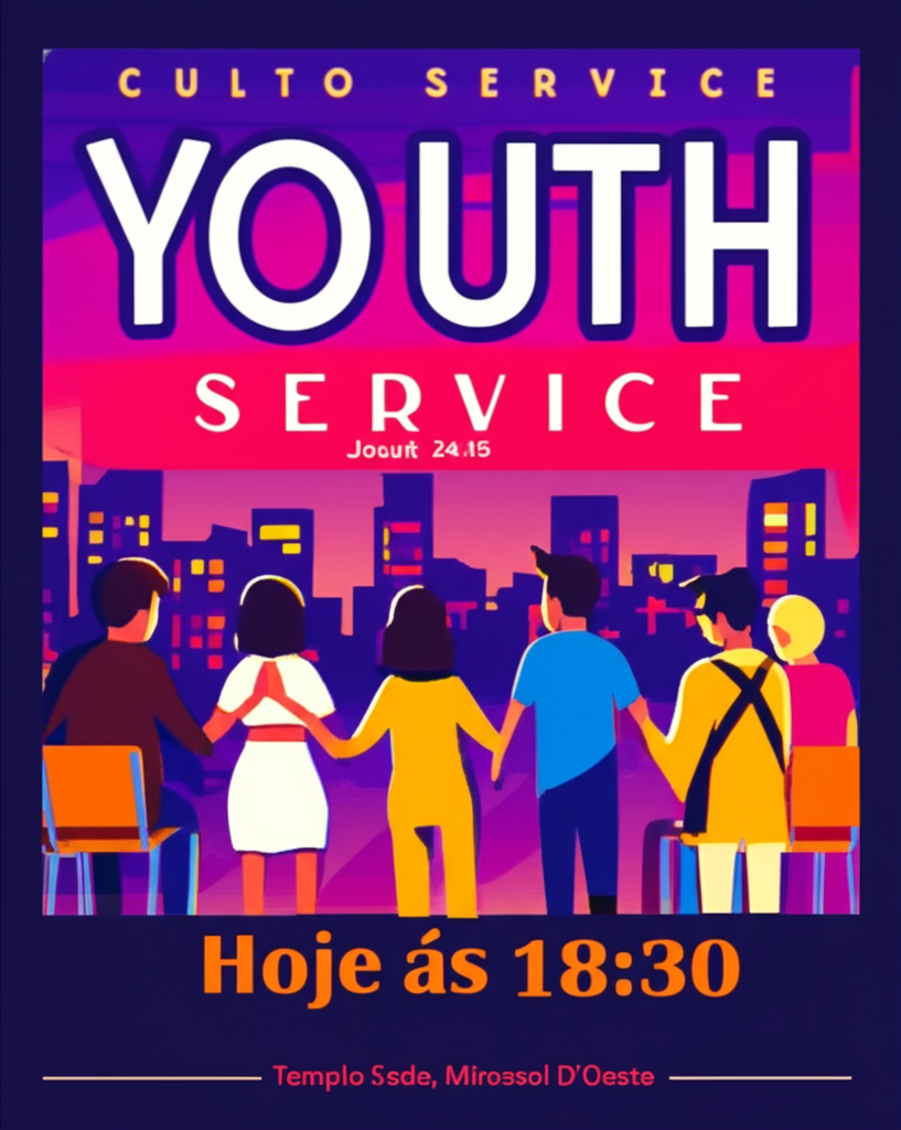 Crie um cartaz para o culto de jovens domingo as 18:00