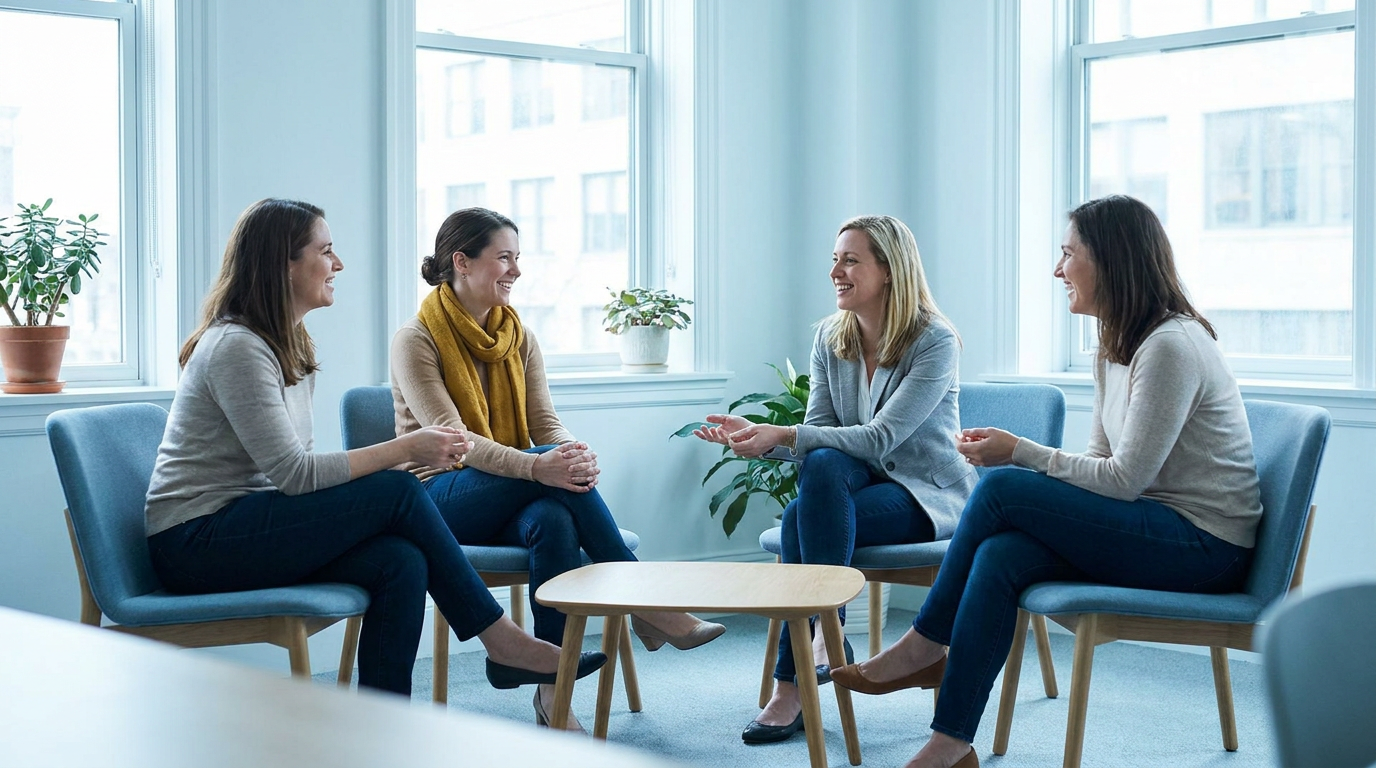 Small group of executive women in a peer conversation, similar to Chief women Core Groups
