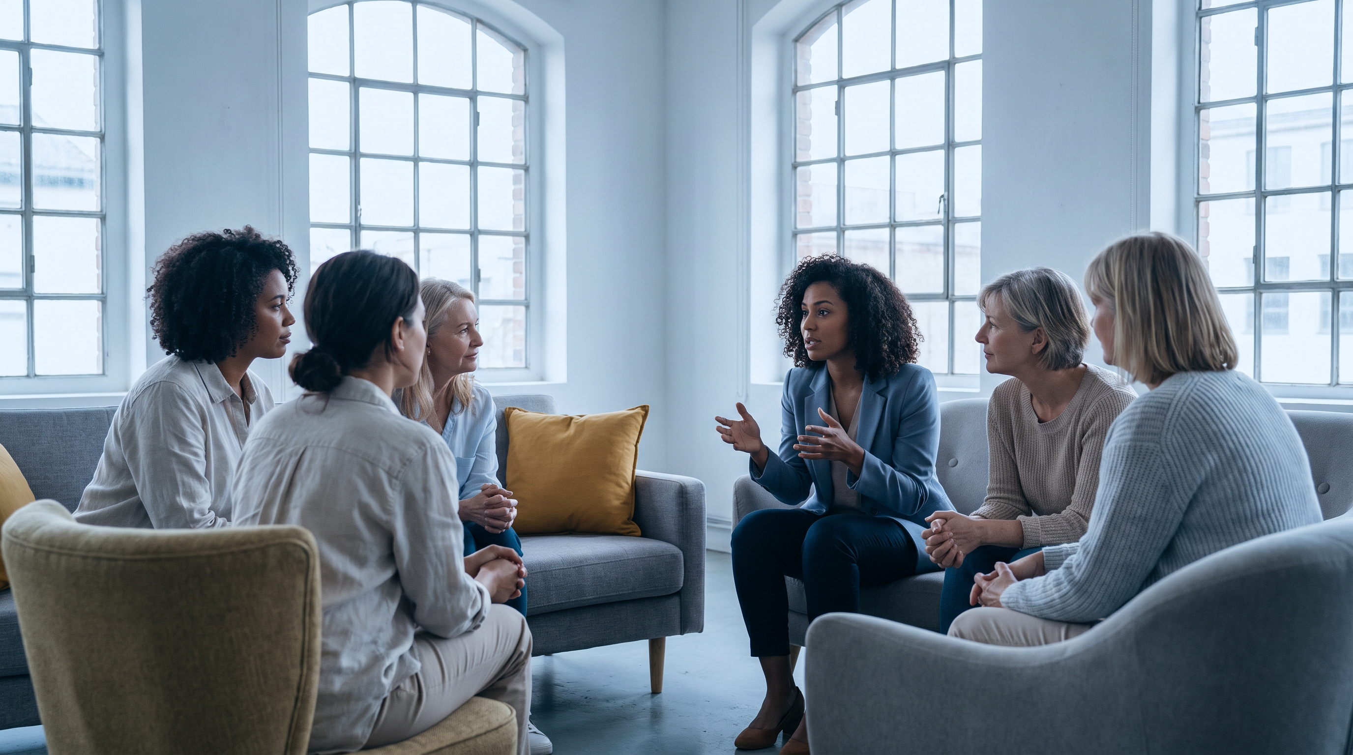 Small circle of women entrepreneurs in a session, showing how mastermind groups for women work