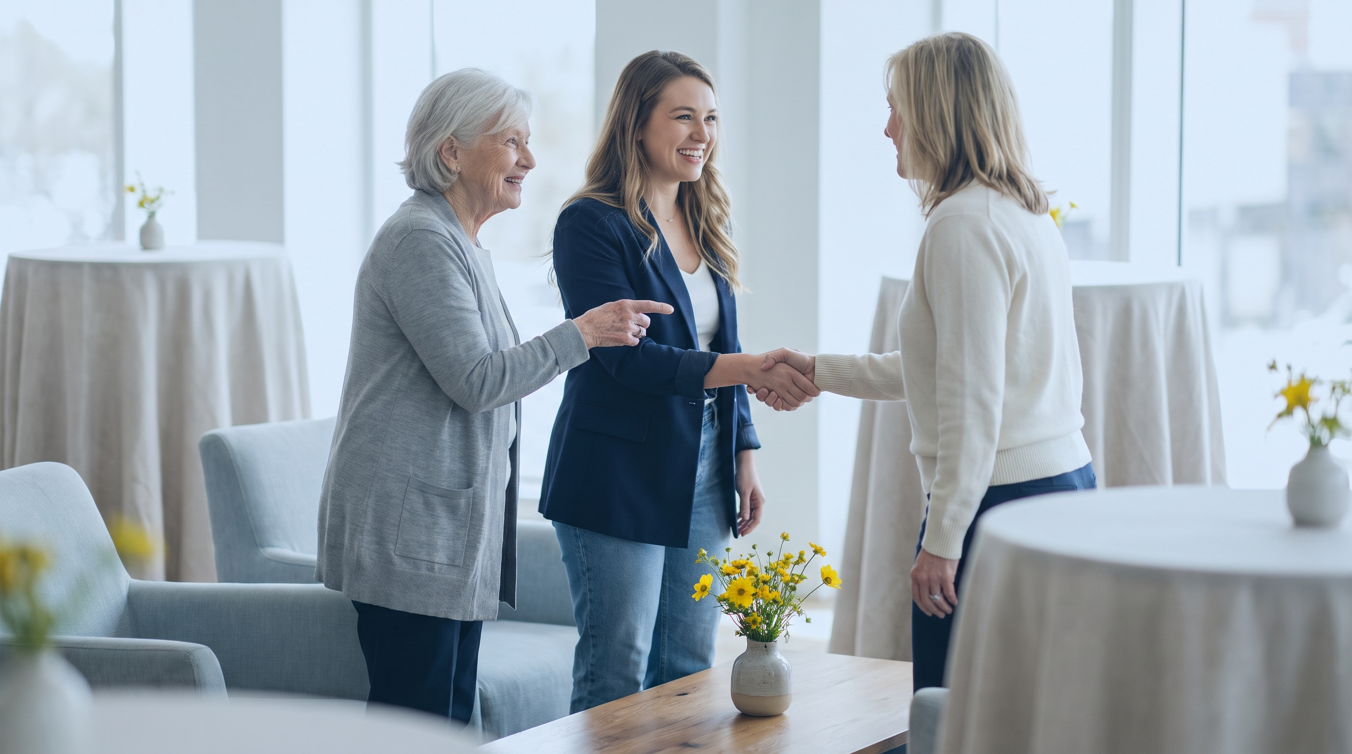 Mentor making an introduction at women networking events between two professional women