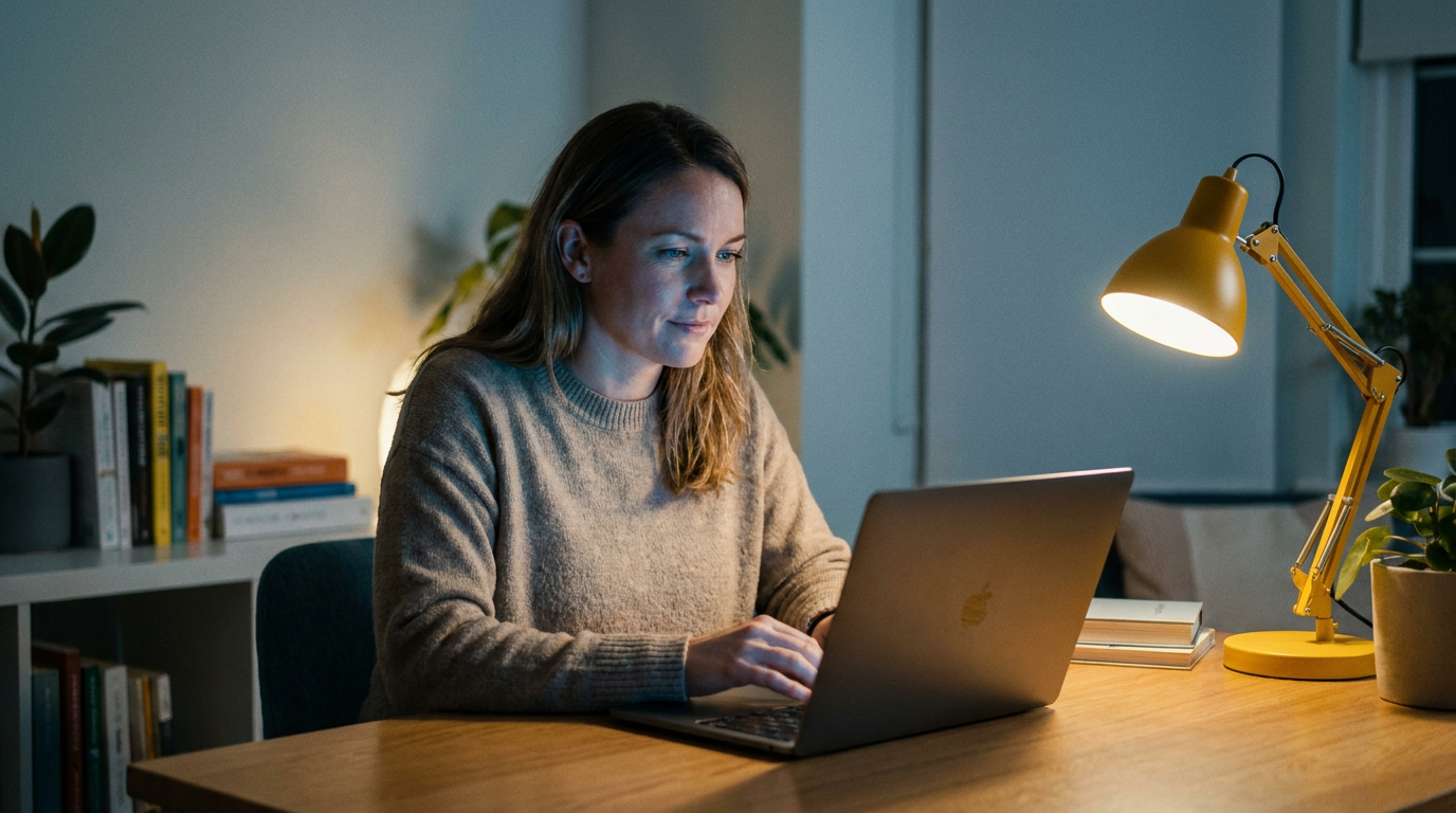 Focused woman founder on a video call with her women entrepreneur community