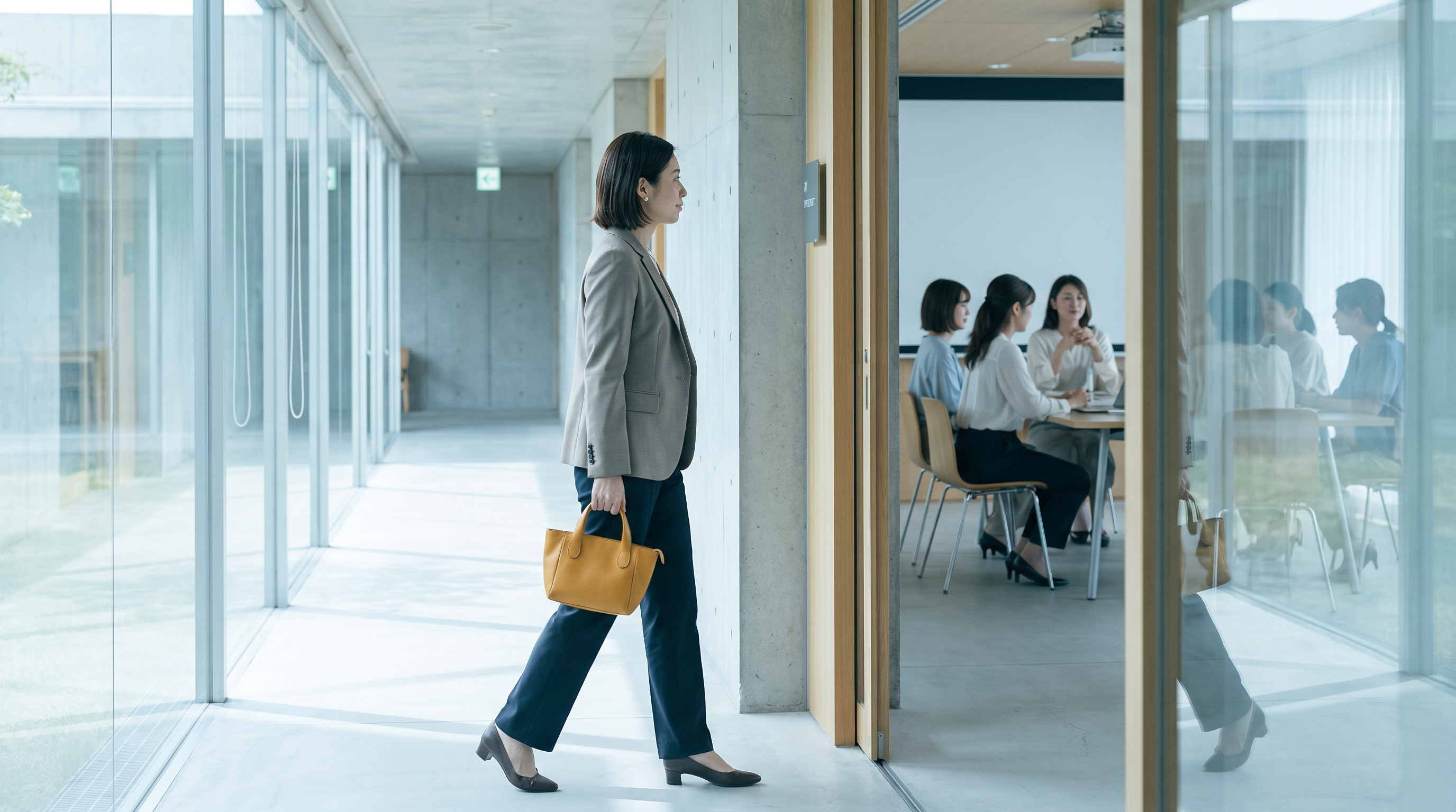 Woman executive walking into a meeting of women's networking organizations