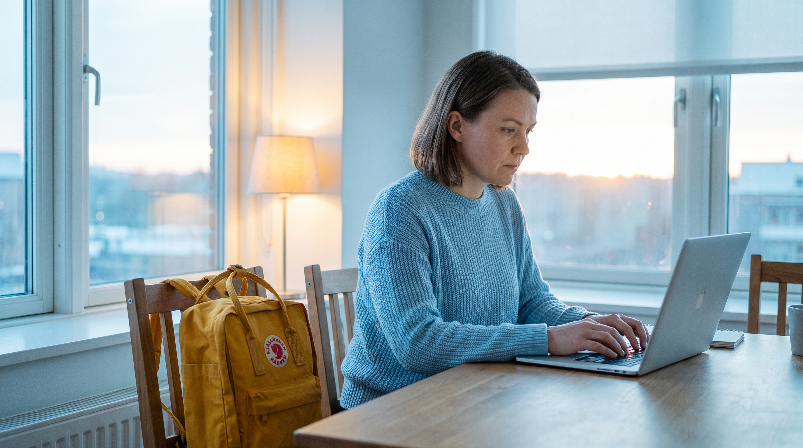 Working mothers balancing a career at a home desk in the early morning