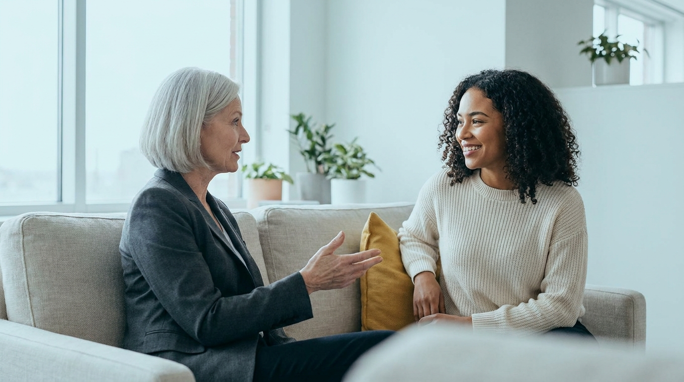 Woman executive mentoring a younger founder, comparing ivy women circles with a national network