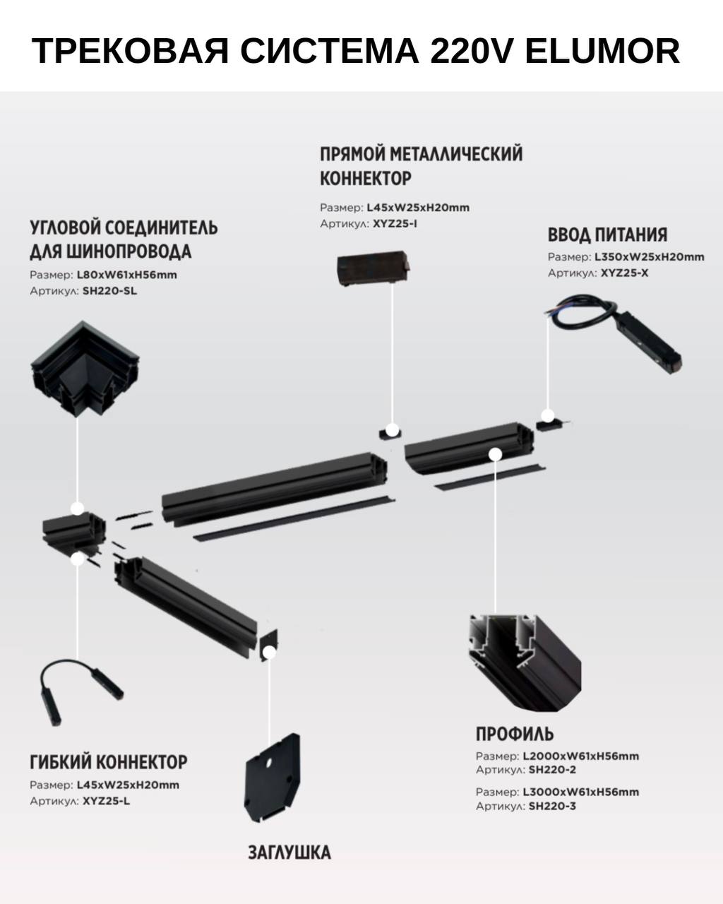 Схема компонентов трековой системы ELUMOR 220V