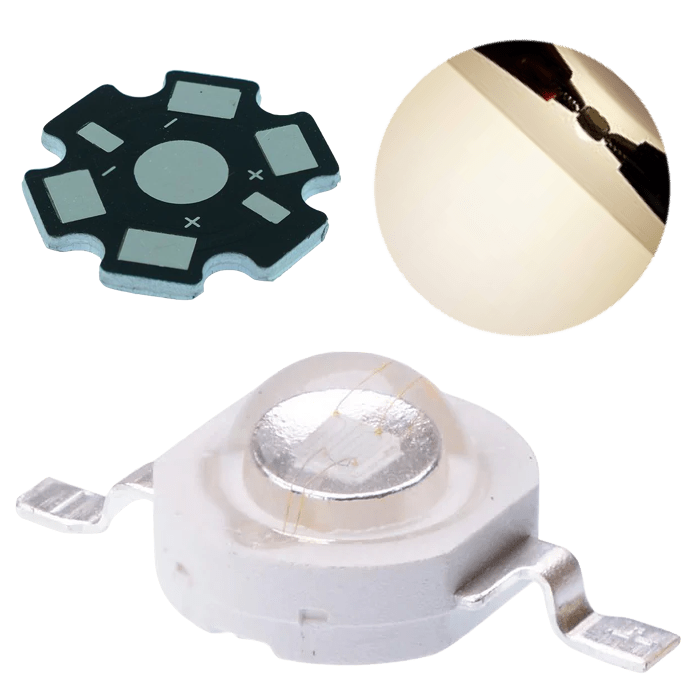 Led 3w Epistar Blanco Cálido 3500k 10 leds + 10 bases