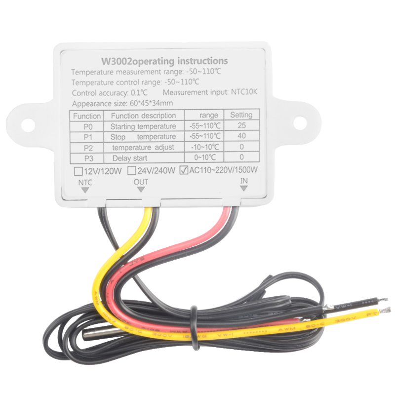 Imagen 3 de Termostato W3002 Sensor Ajustable 110v/220v