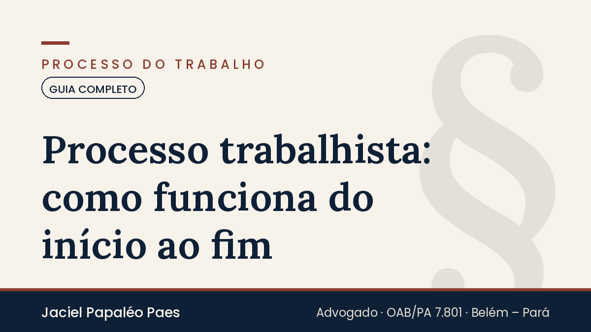 Capa do artigo “Processo trabalhista: como funciona do início ao fim”, na área de Processo do Trabalho, por Jaciel Papaléo Paes