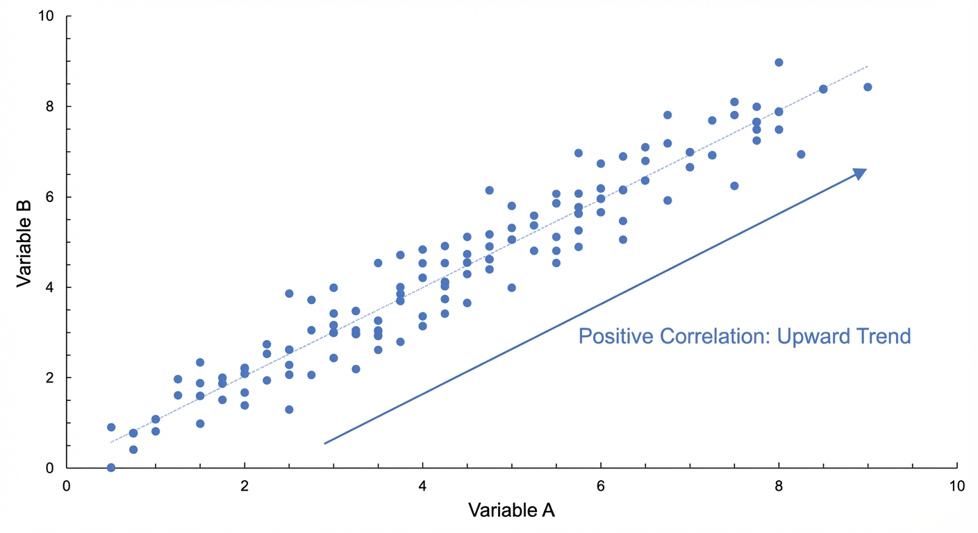 A scatter diagram showing points in a clear upward trend from left to right, indicating positive correlation.