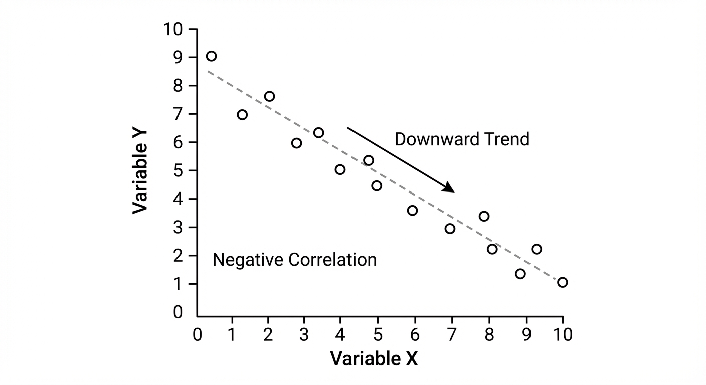 A scatter diagram showing points in a clear downward trend from left to right, indicating negative correlation.