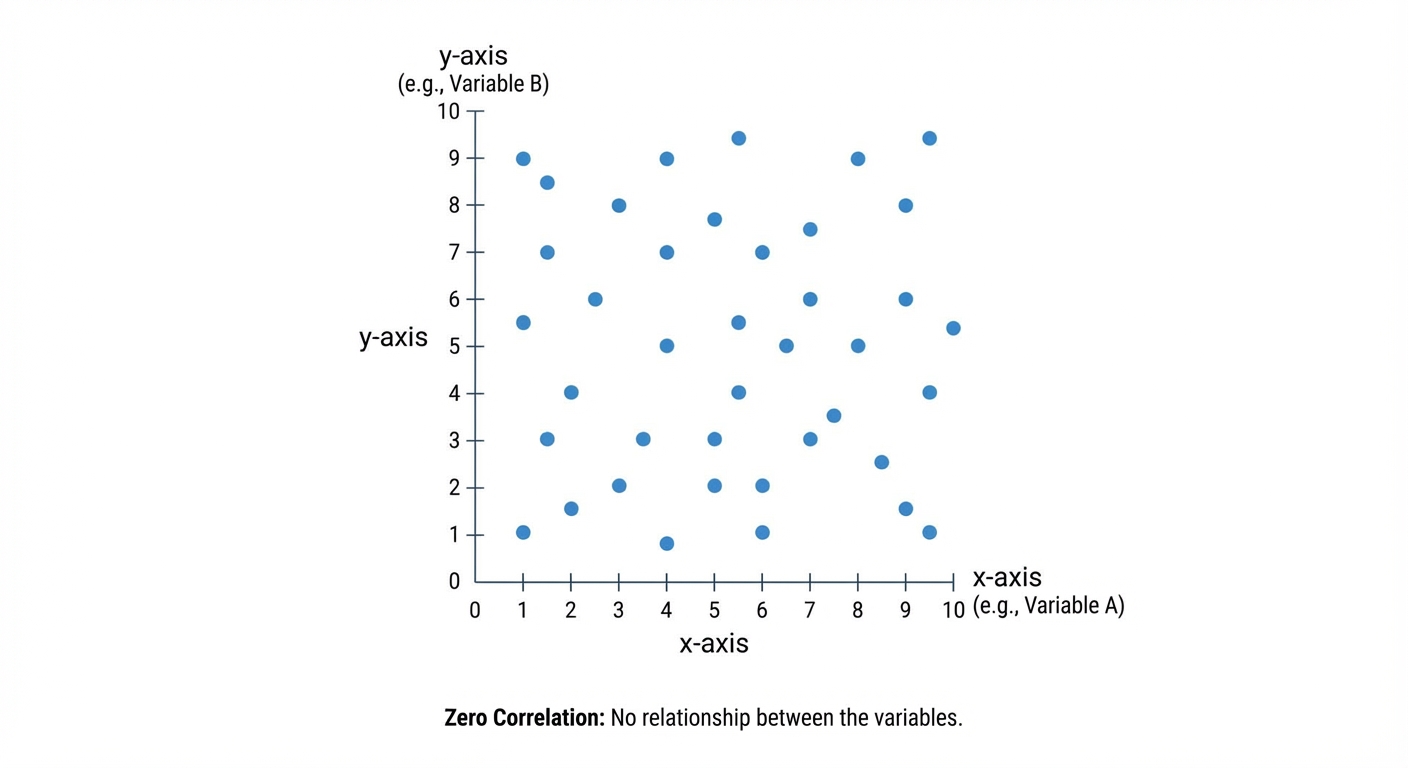 A scatter diagram with randomly scattered points, indicating zero correlation.