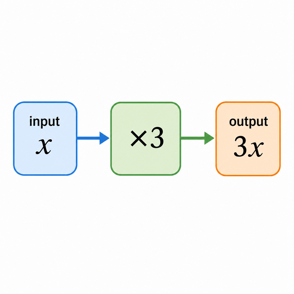 A simple flow diagram: 'input x' → [×3 box