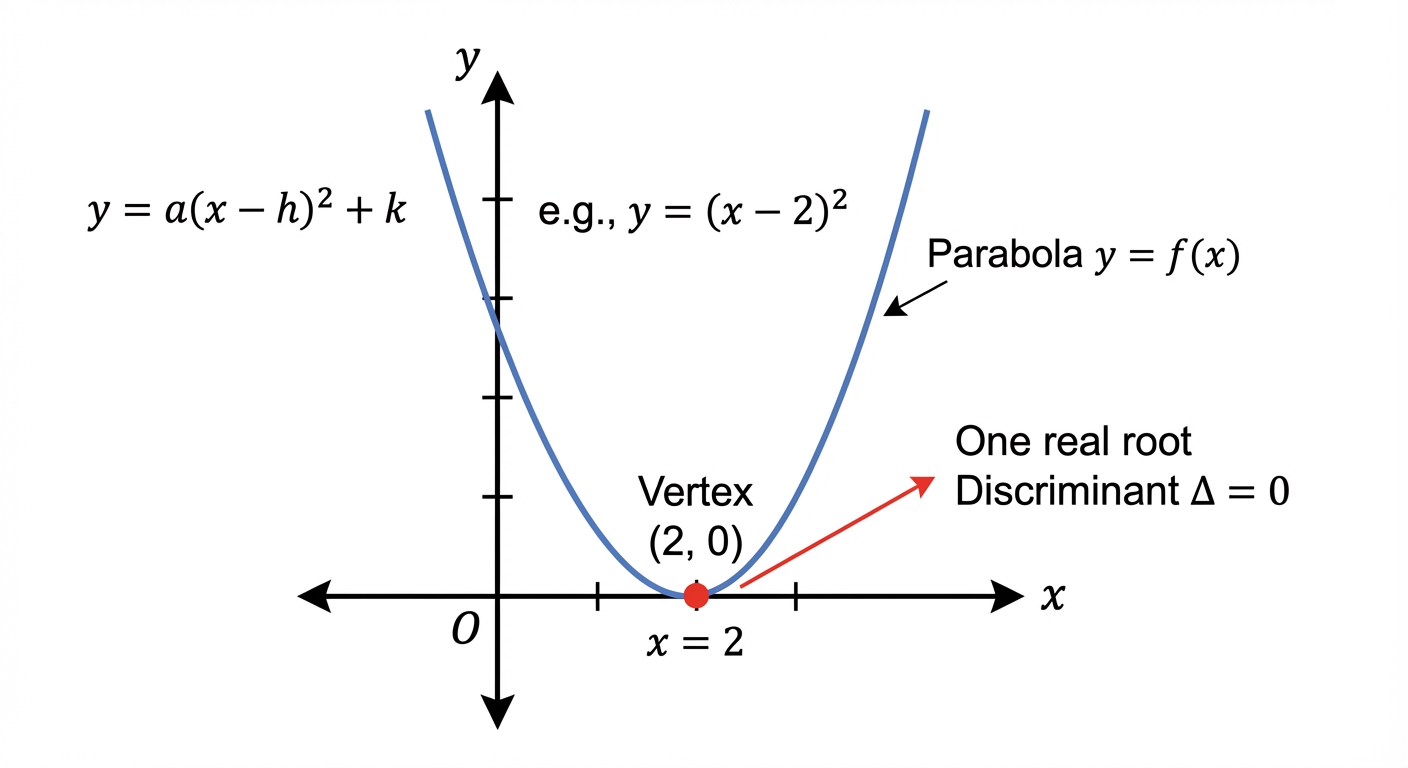 A U-shaped parabola with its vertex touching the x-axis at a single point, e.g., x=2.