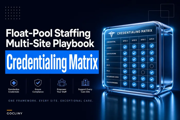 Float-pool staffing playbook for multi-site clinics: cross-site credentialing, shift-fill priority rules and training reciprocity