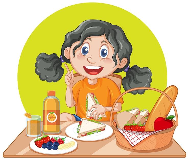 Illustration of a child eating healthy food