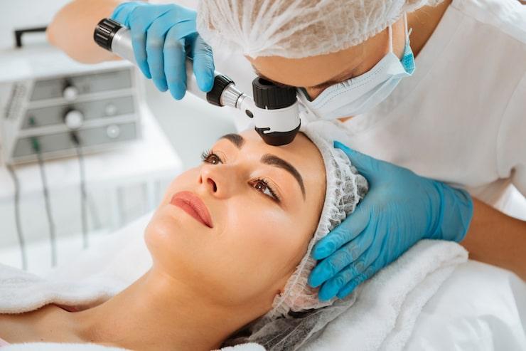 Dermatologist working on a patient