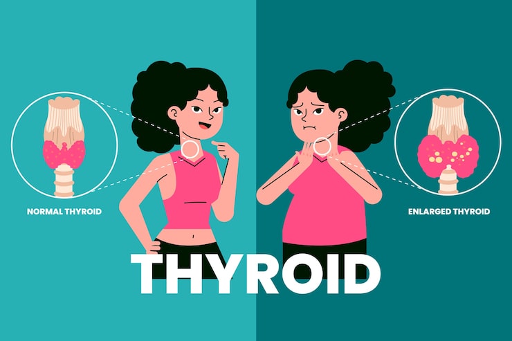 photo of a healthy v/s enlarged thyroid