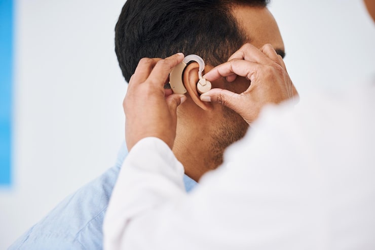 Man getting fitted for a Cochlear Implant