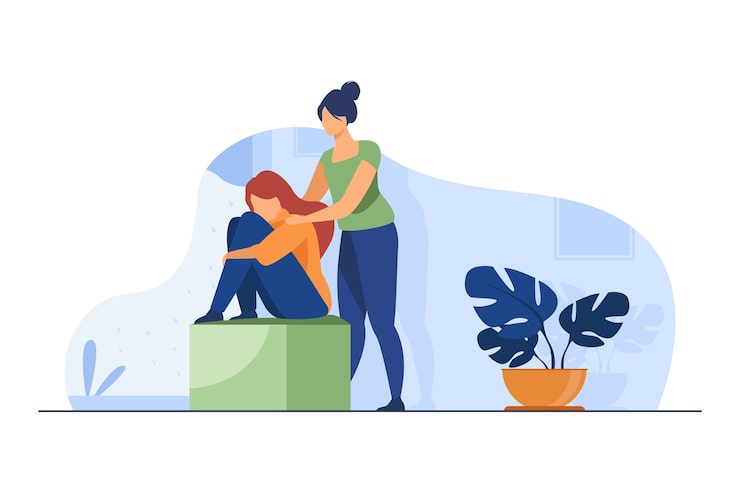 woman comforting her sad friend in an illustration