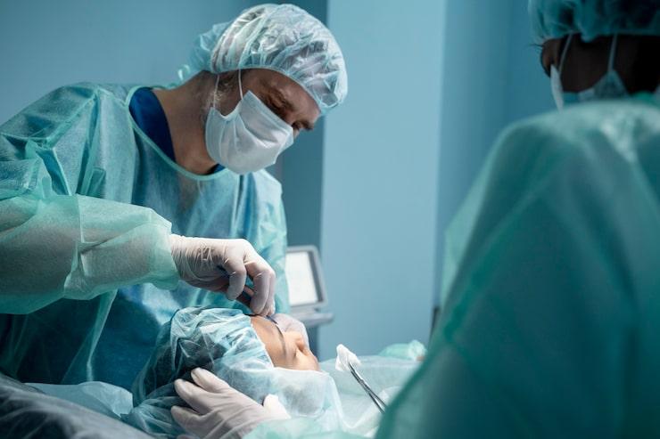 a woman in a pelvic laparoscopy