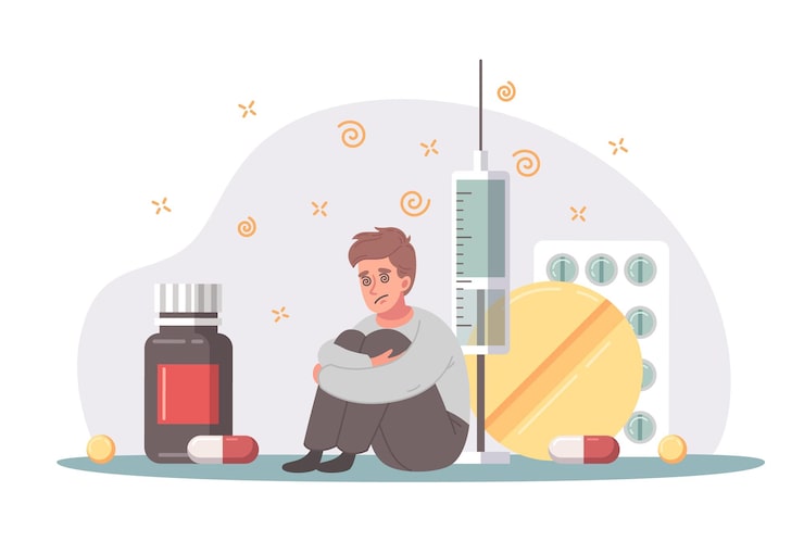 an illustration of a man struggling with substance abuse