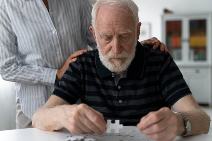 Person with dementia doing brain enhancing activities