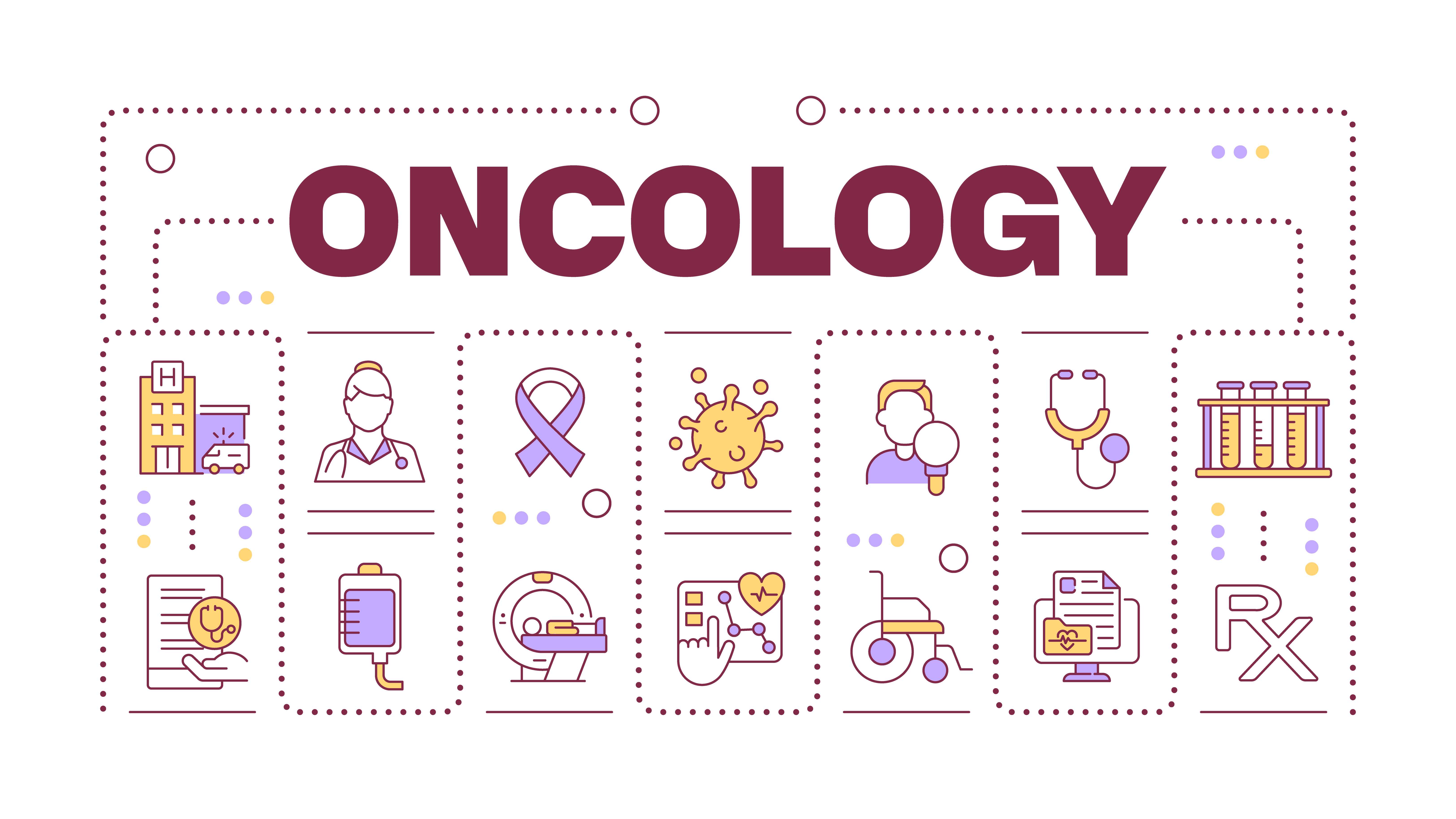 Icons representing chemotherapy, surgery, immunotherapy, and radiation.