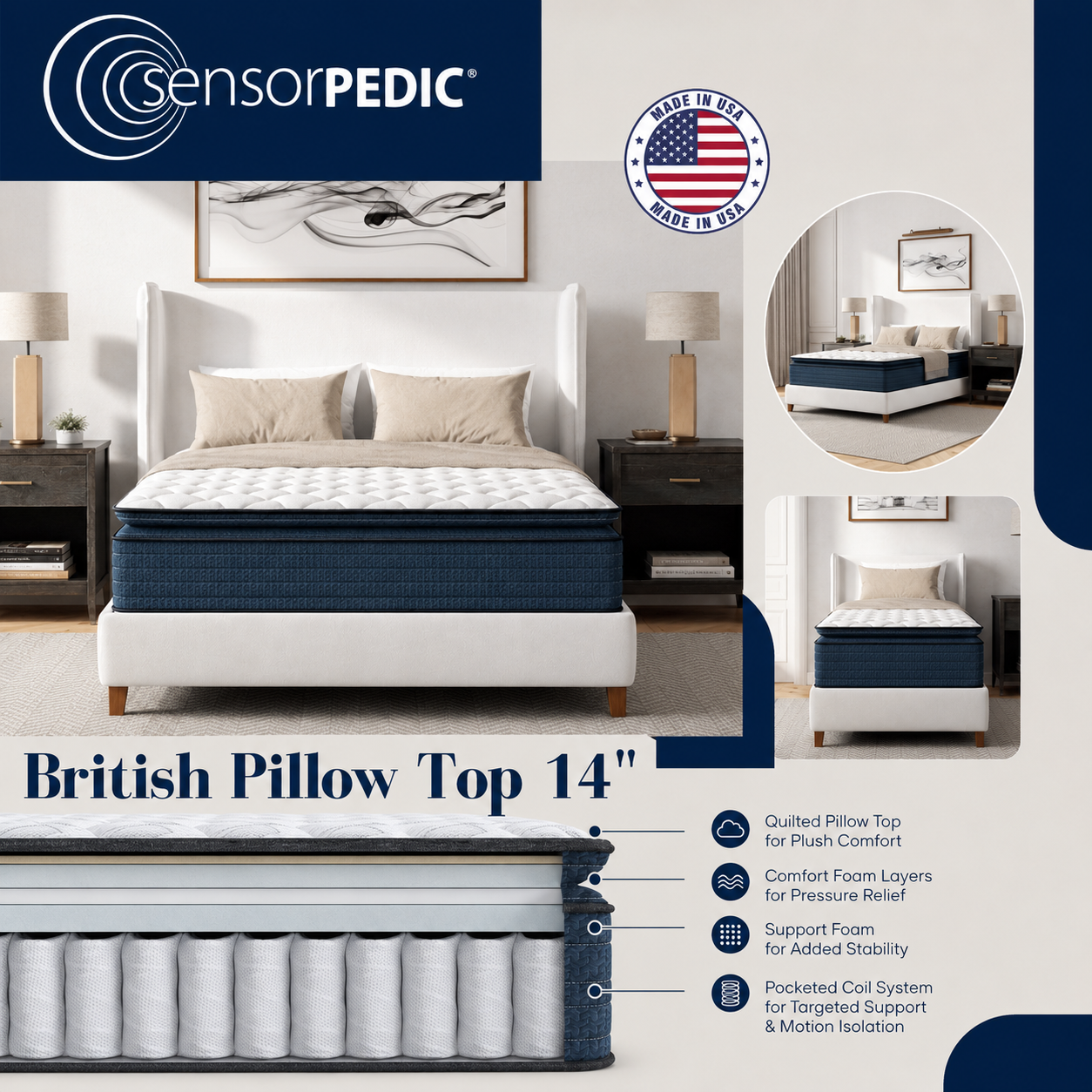 Sensorpedic British Pillowtop 14" Queen