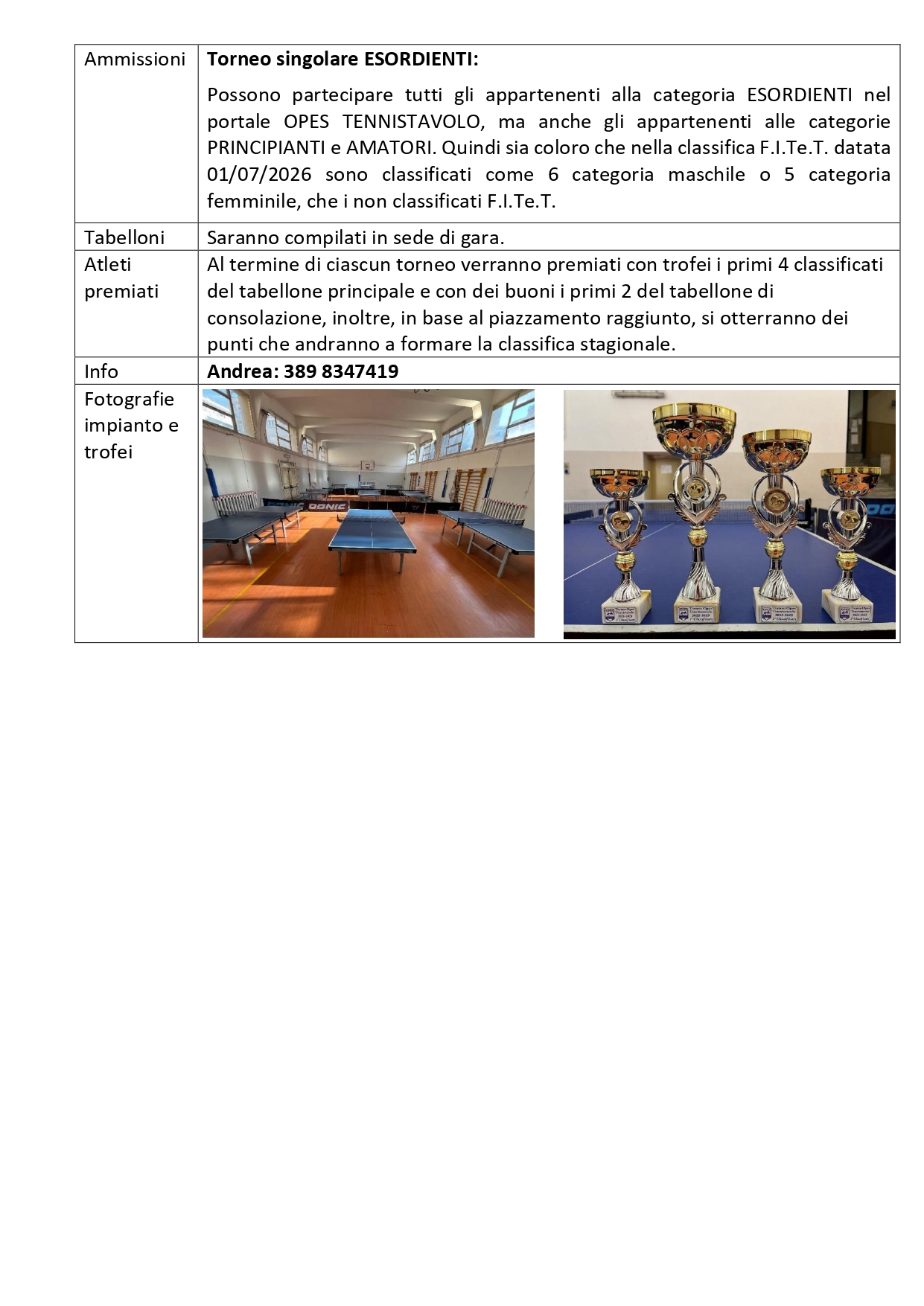 Locandina 2 di 4º Torneo OPES TENNISTAVOLO del 3 ottobre 2026