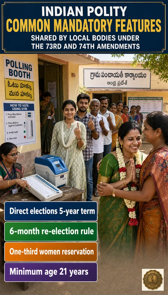A shared rulebook both the village and the city must obey — elections, term, reservations, age 21.
