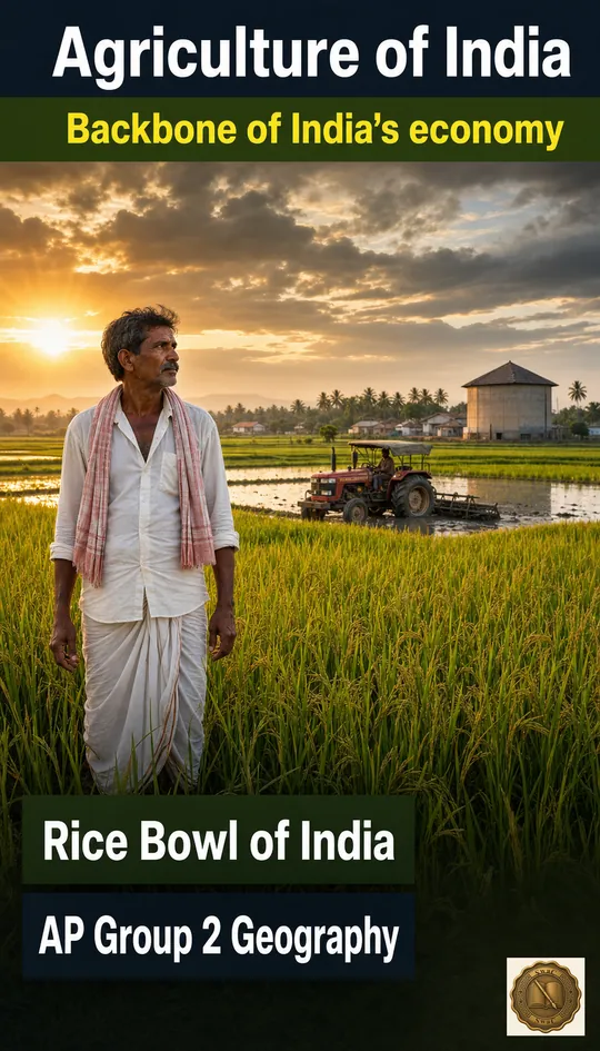 Agriculture is the living foundation beneath India's economy - a sunlit working farm landscape that is the bedrock for everything that follows.