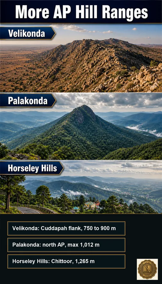 Three labelled range cells — Velikonda on the Cuddapah flank, Palakonda in the north, Horseley as the Chittoor hill station.