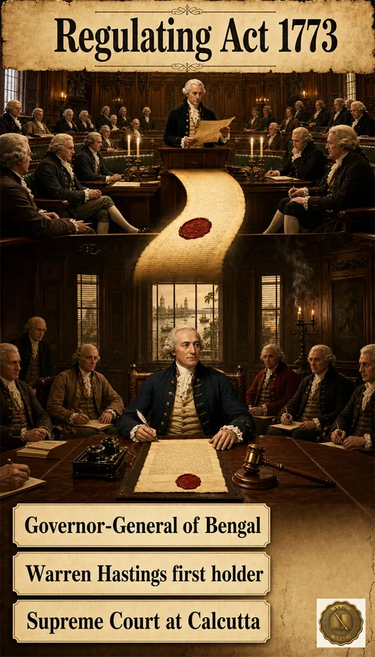 British Parliament reaches a hand into the Company's Calcutta room and creates a single Governor-General of Bengal sitting atop the new structure.