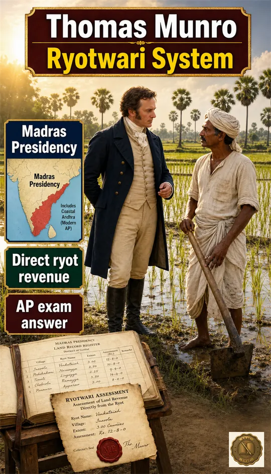 Direct revenue contract between the Company collector and the individual ryot cultivator — no intermediary zamindar; Madras Presidency including modern AP was the canonical Ryotwari domain.